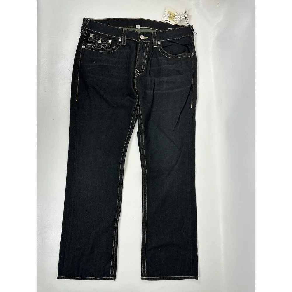 True Religion Men's Jeans Black‎ Redfield Park Straight Size 38x33 Flap Pocket